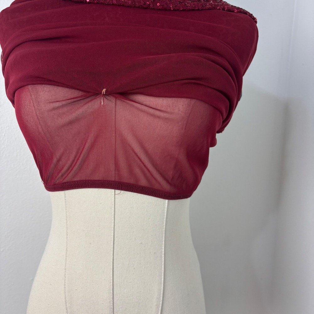 Y2K The Limited Burgundy Sequin Babydoll Camisole Party Nylon Mesh Top Women M - Picture 5 of 11